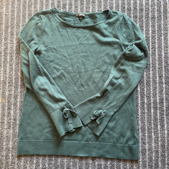 Talbots Sweaters - Talbots Cashmere Blend Green Sweater Size Large Petite, Bows at cuffs